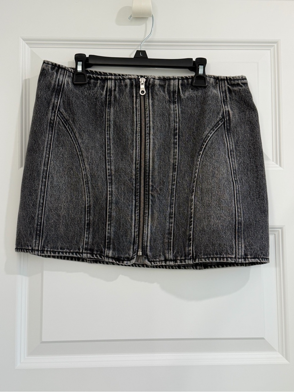 GRLFRND Black Washed Denim Zip-Front Mini Skirt